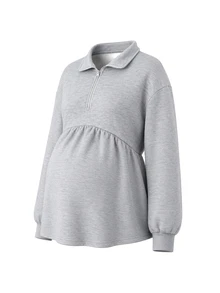 GentleRue Maternity Sweatshirt Hamil Lengan Panjang Warna Polos untuk Pemakaian Sehari-hari - Light Grey - View 6