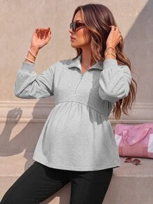 GentleRue Maternity Sweatshirt Hamil Lengan Panjang Warna Polos untuk Pemakaian Sehari-hari - Light Grey - View 3