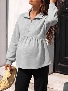 GentleRue Maternity Sweatshirt Hamil Lengan Panjang Warna Polos untuk Pemakaian Sehari-hari - Light Grey - View 2