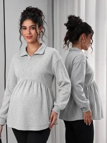GentleRue Maternity Sweatshirt Hamil Lengan Panjang Warna Polos untuk Pemakaian Sehari-hari - Light Grey - View 1