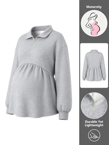 GentleRue Maternity Sweatshirt Hamil Lengan Panjang Warna Polos untuk Pemakaian Sehari-hari - Light Grey - View 11