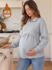 GentleRue Maternity Sweatshirt Hamil Lengan Panjang Warna Polos untuk Pemakaian Sehari-hari - Light Grey - View 12