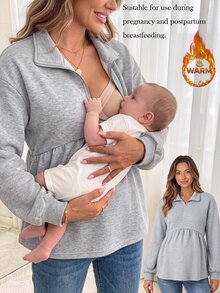 GentleRue Maternity Sweatshirt Hamil Lengan Panjang Warna Polos untuk Pemakaian Sehari-hari - Light Grey - View 4