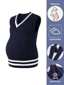 Momance Maternity Colorblock Striped Knit Vest Winter - Navy Blue - View 4