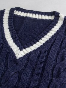 Momance Maternity Colorblock Striped Knit Vest Winter - Navy Blue - View 8