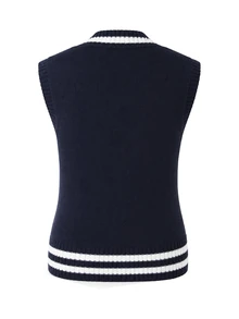 Momance Maternity Colorblock Striped Knit Vest Winter - Navy Blue - View 5