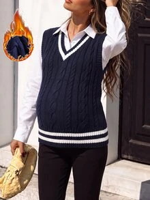 Momance Maternity Colorblock Striped Knit Vest Winter - Navy Blue - View 2