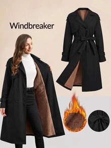 SHEIN Clasi Women's Fashion Versatile Button Pocket Long Sleeve Trench Coat - Black - View 7