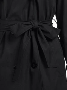 SHEIN Clasi Women's Fashion Versatile Button Pocket Long Sleeve Trench Coat - Black - View 4