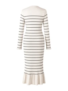 SHEIN Ribbed Maternity Knit Dress, High Elastic Ribbed Fabric, Accommodates All Pregnancy Stages, Suitable For Commuting, Photoshoots, Dates And Multiple Occasions, Autumn - Apricot - View 5