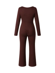 SHEIN Maternity Solid Color Casual Daily Wear Sports Jumpsuit - Brown - View 4