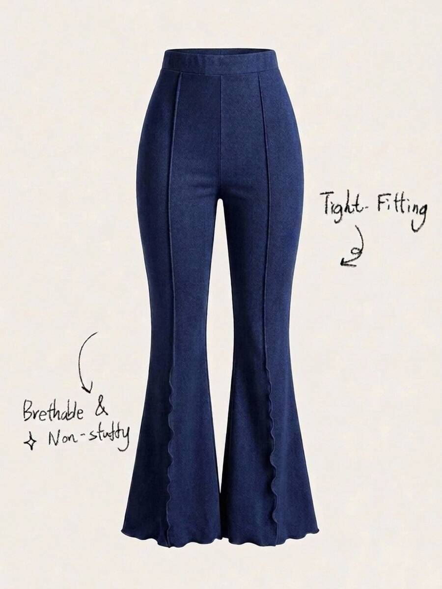 Tseoso Soft Frill Trim Elastic Flare Leg Women's Long Pants, Not ...