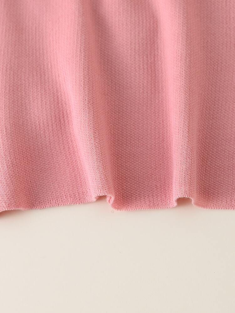 SHEIN Tween Girl Sweater Set With 3D Bow, Plaid Jacquard Pattern, Knit Turn-Up Collar, V Neck Wavy Trim Long-Sleeve Back To School Clothes Girls Fall/Winter - Pink - View 8
