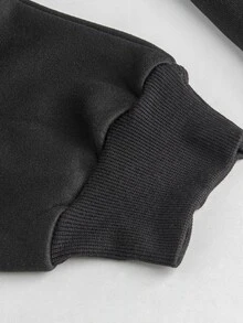 SHEIN 孕婦純色抽繩連帽上衣與長袖休閒日常兩件套 - 黑色 - 查看 10