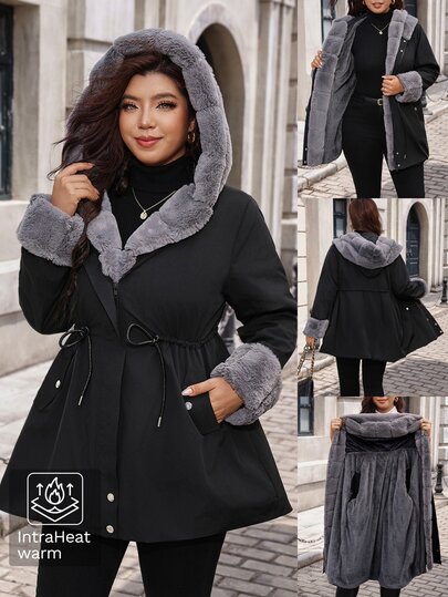 Chikora Plus Size Women's Solid Color Long Sleeve Thermal Lined Casual Autumn/Winter Jacket