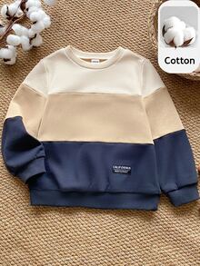 PrepCrw Sweatshirt Anak Laki-laki Motif Tenun Dekoratif, Kerah Bulat, Lengan Panjang, Warna Kontras, Cocok untuk Musim Gugur, Serbaguna dan Nyaman, 100% Katun - MultiWarna - View 5