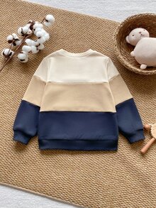 PrepCrw Sweatshirt Anak Laki-laki Motif Tenun Dekoratif, Kerah Bulat, Lengan Panjang, Warna Kontras, Cocok untuk Musim Gugur, Serbaguna dan Nyaman, 100% Katun - MultiWarna - View 2