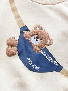PrepCrw 2 Pcs Baby Boy Bear Crossbody Bag Pattern Crew Neck Long Sleeve Pullover Sweatshirt And Cuffed Pants Set, Suitable For Indoor, Daily, Sports, Photography, Holiday In Autumn/Winter - Multicolor - View 4