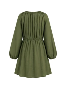 SHEIN Maternity Dress Olive Green 100% Cotton - Army Green - View 5
