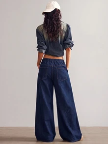 SHEIN PETITE CURVE 大尺碼女款日常旅行牛仔褲，附口袋與鈕扣，冬季正式商務時尚基本款，哥德風，萬聖節聖誕節節慶適用，PETITE CURVE - 藍色 - 查看 4