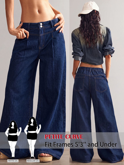 SHEIN PETITE CURVE بنطلون جينز نسائي مقاس كبير للسفر اليومي مع جيوب وأزرار شتوي رسمي عملي أنيق أساسي قوطي هالوين عيد الميلاد مهرجان PETITE CURVE