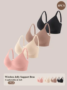 SHEIN Women's Seamless Wireless Jelly Support Bra With Anti-Slip Design, Comfortable Basic Everyday Bralette, 4-Pack - Multicolor - View 5
