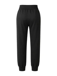 SHEIN Maternity Solid Color Adjustable Waist Tapered Leg Casual Loose Fit Long Pants Fall Photoshoot Home Wear Black - Black - View 5