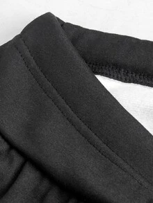 SHEIN Black Long Casual Sports Sweatpants, Autumn/Winter Thermal Lined, Comfortable With Pockets, Cuffed Hem And Tummy Control - Black - View 9