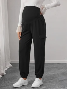 SHEIN Black Long Casual Sports Sweatpants, Autumn/Winter Thermal Lined, Comfortable With Pockets, Cuffed Hem And Tummy Control - Black - View 2