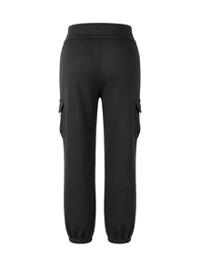 SHEIN Black Long Casual Sports Sweatpants, Autumn/Winter Thermal Lined, Comfortable With Pockets, Cuffed Hem And Tummy Control - Black - View 5