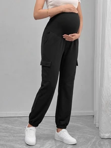 SHEIN Black Long Casual Sports Sweatpants, Autumn/Winter Thermal Lined, Comfortable With Pockets, Cuffed Hem And Tummy Control - Black - View 1