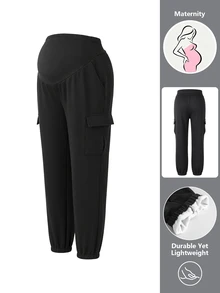 SHEIN Black Long Casual Sports Sweatpants, Autumn/Winter Thermal Lined, Comfortable With Pockets, Cuffed Hem And Tummy Control - Black - View 4