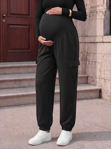 SHEIN Black Long Casual Sports Sweatpants, Autumn/Winter Thermal Lined, Comfortable With Pockets, Cuffed Hem And Tummy Control - Black - View 3