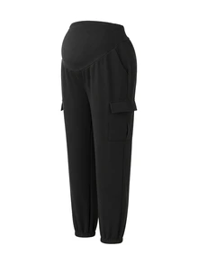 SHEIN Black Long Casual Sports Sweatpants, Autumn/Winter Thermal Lined, Comfortable With Pockets, Cuffed Hem And Tummy Control - Black - View 7