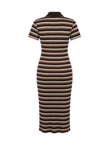 SHEIN 2026 New Maternity Summer Mocha Brown Striped Button Half-Placket Short Sleeve Dress - Brown - View 5