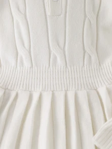 Tween Girls White Knit Sweater Dress, Polo Neck,Cable Texture,Long Sleeve, Back To School Clothes Girls , Autumn/Winter - White - View 5