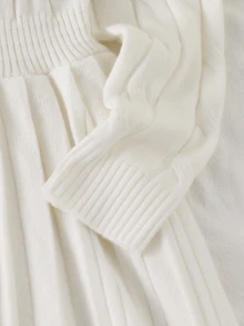 Tween Girls White Knit Sweater Dress, Polo Neck,Cable Texture,Long Sleeve, Back To School Clothes Girls , Autumn/Winter - White - View 6