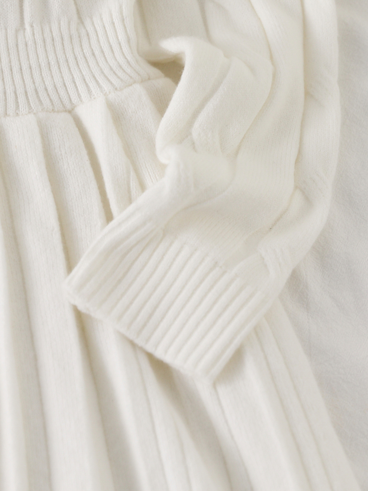 Tween Girls White Knit Sweater Dress, Polo Neck,Cable Texture,Long Sleeve, Back To School Clothes Girls , Autumn/Winter - White - View 6