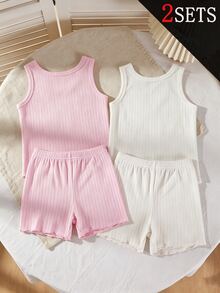 SHEIN 盲盒風 6 件組，2 件女款細肩帶內搭背心，純色羅紋布料設計，極簡百搭造型，配色包含深棕色、灰色、淺粉色、米色、白色，柔軟羅紋針織布料，親膚觸感，垂墜效果，舒適貼身 - 彩色 - 查看 2