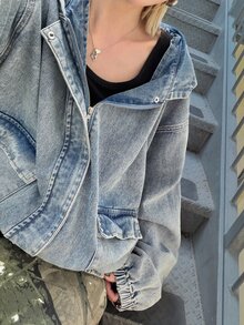 FRIFUL Women's Casual Hooded Denim Jacket, Autumn - Blue - View 6