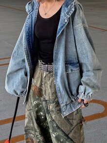 FRIFUL Women's Casual Hooded Denim Jacket, Autumn - Blue - View 5