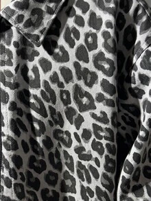 SHEIN Jaket Denim Lengan Panjang Motif Leopard untuk Anak Perempuan Remaja, Pakaian Musim Gugur dan Musim Dingin Kasual - MultiWarna - View 7