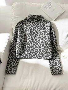 SHEIN Jaket Denim Lengan Panjang Motif Leopard untuk Anak Perempuan Remaja, Pakaian Musim Gugur dan Musim Dingin Kasual - MultiWarna - View 6