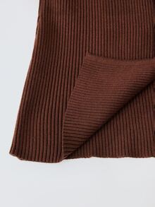 Arave Atasan Rajut Wanita Slim Fit, Kain Rajut, Kancing Mutiara, Potongan Depan, Manset Berlipit, Warna Cokelat Polos Elegan, Pakaian Musim Gugur untuk Wanita - Coffee Brown - View 12