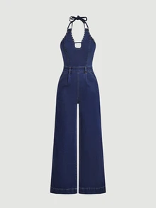 Jeanoix Women's Loose Denim Tie-Waist Jumpsuit - Blue - View 7