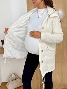 SHEIN Maternity 3-In-1 Winter Warm Jacket With Butterfly Embroidery,Maternity Solid Color Long Sleeve Zip-Up Hooded 3-In-1 Jacket Fall - White - View 10