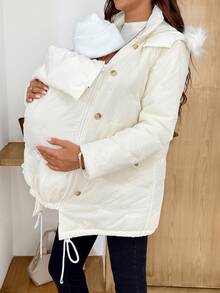 SHEIN Maternity 3-In-1 Winter Warm Jacket With Butterfly Embroidery,Maternity Solid Color Long Sleeve Zip-Up Hooded 3-In-1 Jacket Fall - White - View 2
