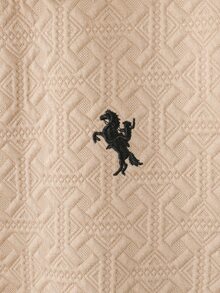 SHEIN 青少年男孩休閒寬鬆韓英風格紋 Polo 領紋理長袖衛衣，適合通勤、上學、日常休閒穿著、外出、運動，秋冬款 - 卡其色 - 查看 3