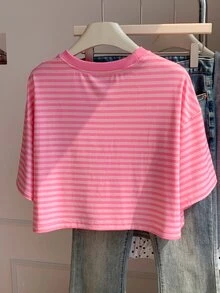 Comfortcana Solid Color Drop Shoulder Short Casual 90s Plus Size T-Shirt Graduation Formal Light Pink Summer - Pink - View 2