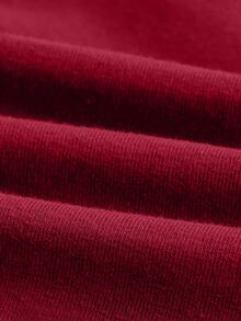 SHEIN ICON Casual Contrast Trim Lettered Drawstring Neck Top - Burgundy - View 4